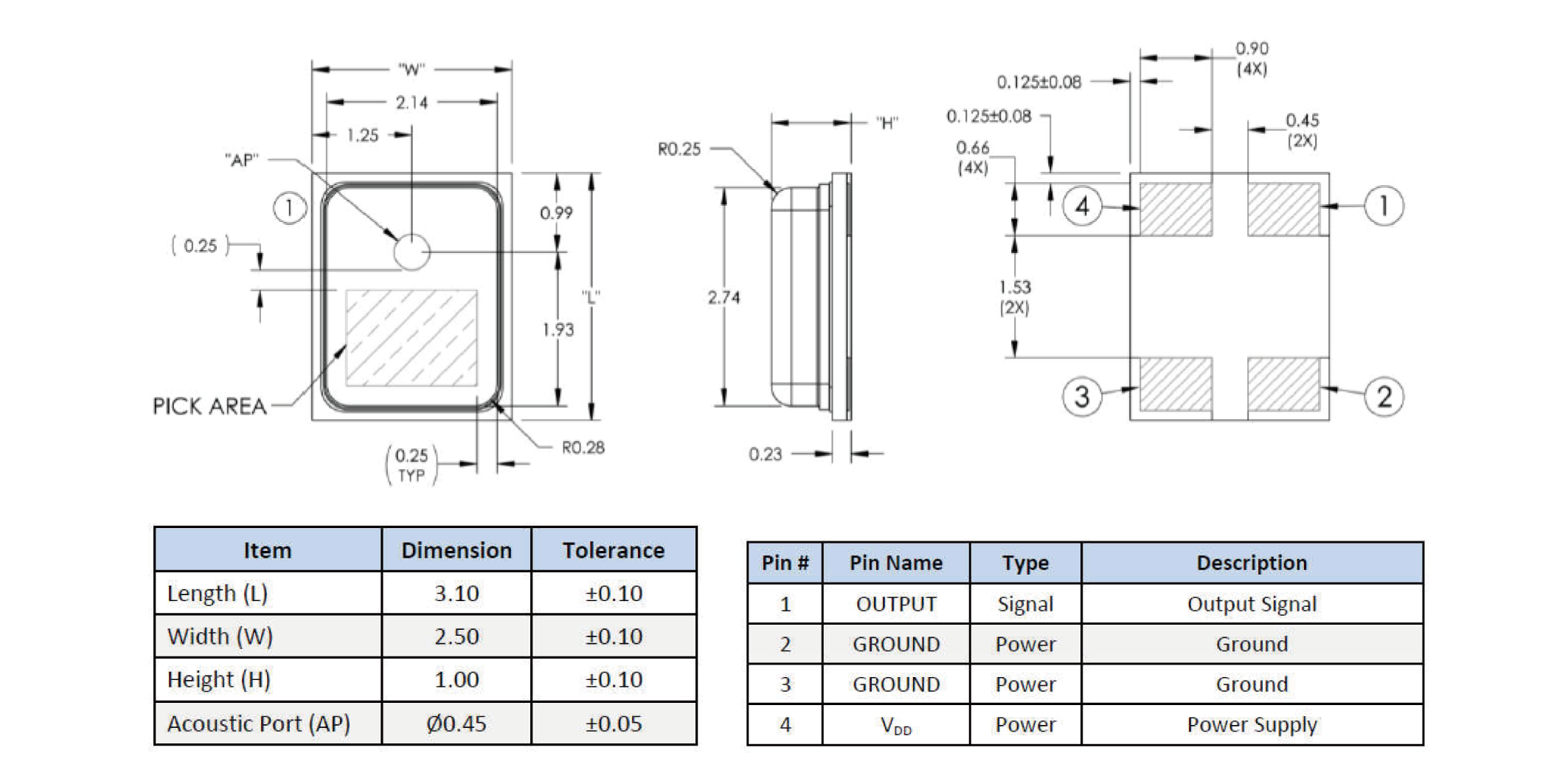 CMM3125AT-100H58S421 Mechanical Drawing